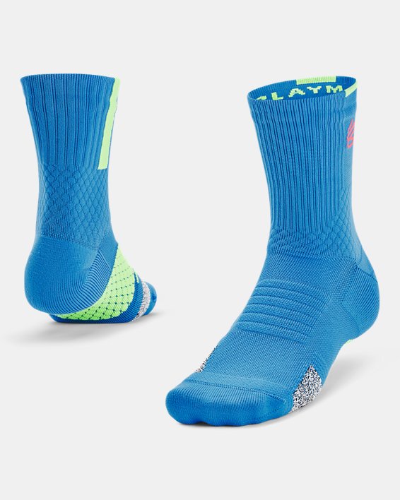 Unisex Curry ArmourDry™ Playmaker Mid-Crew Socks in Blue image number 0